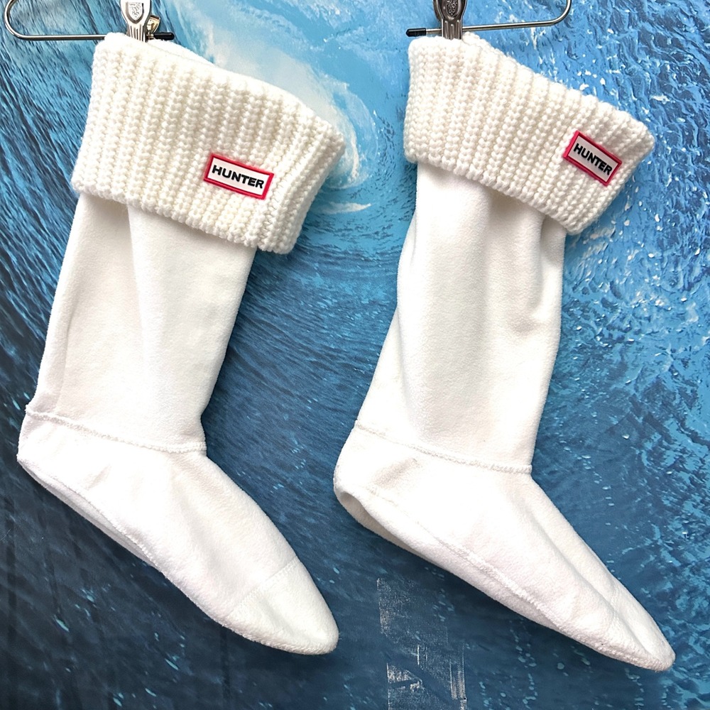 Hunter M US 5-7 White Tall Boot Socks Fleece Liners Cable Knit Cuff